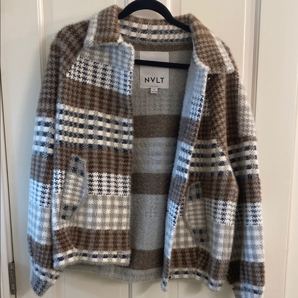NVLT Plaid Jacket in Brown and White from Anthropologie NWT